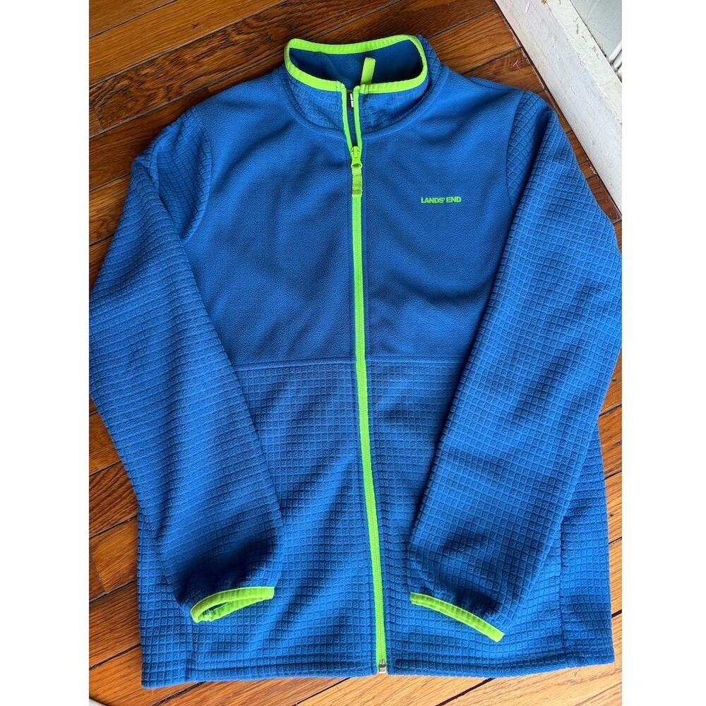 Land's End Boys 14/16  Blue Fleece Full Zip Jacket Casual Mid-Length